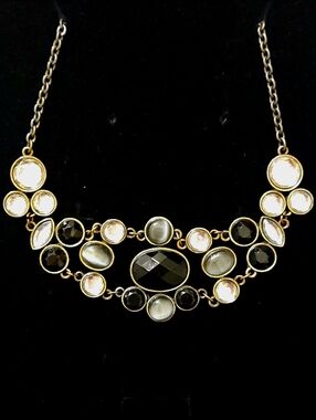 Gold Statement Necklace with Black and Clear Stones - Custom Made